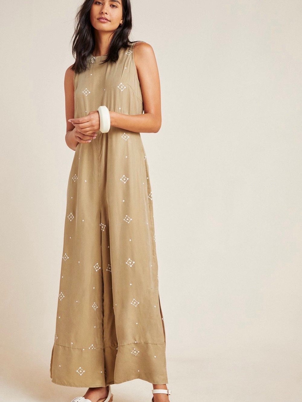 Sleeveless Wide-Leg Jumpsuit in Khaki